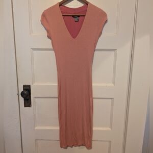 Joe & Elle Womens Pink Short Cap Sleeve V Neck Knee Length Bodycon Dress Midi